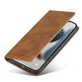 thumbnail image 2 of Dteck Case for iPhone 15 Plus,Magnetic Leather Built-in Card/Cash Pocket Case Shockporof TPU Kickstand Full Body Protective Cover,Brown, 2 of 7