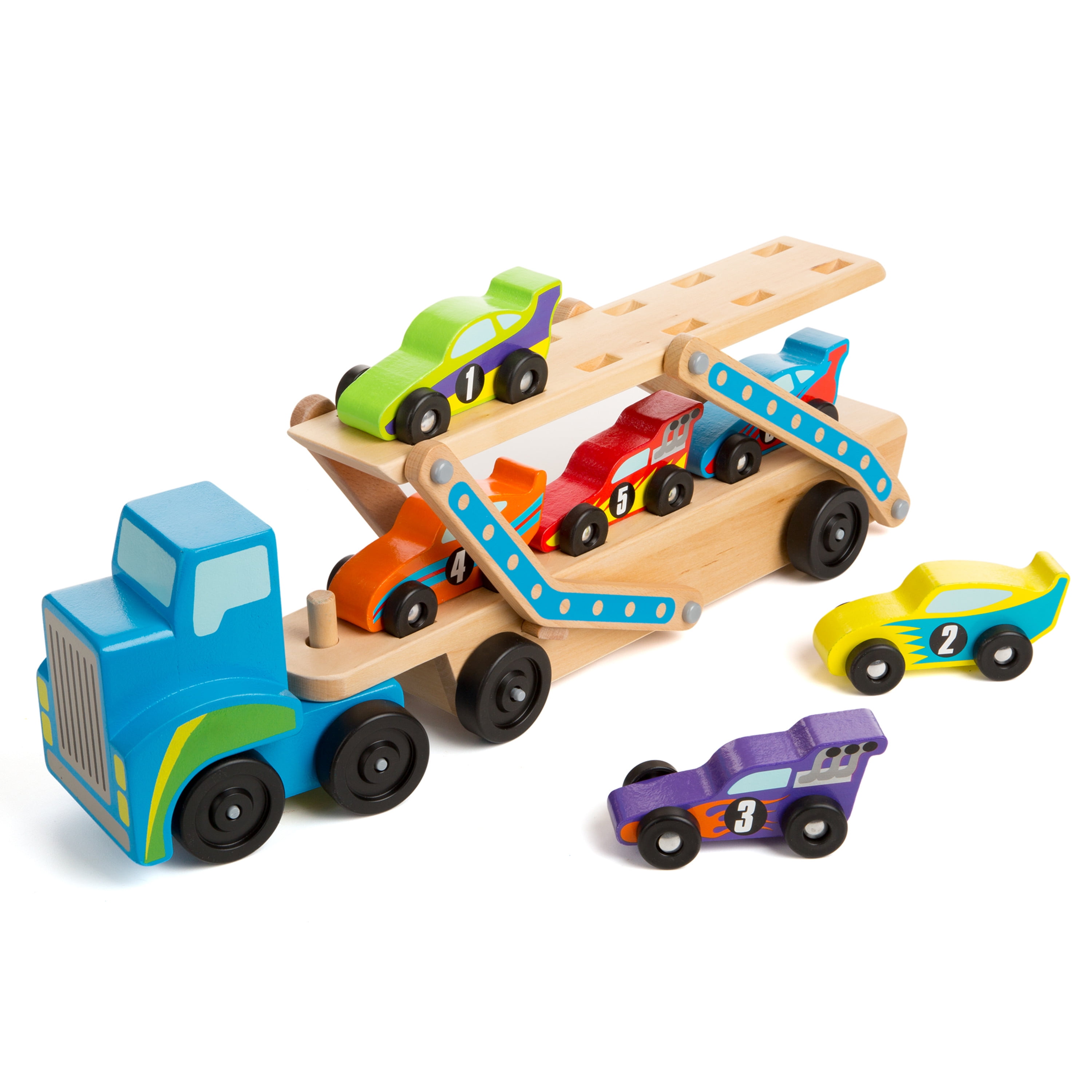 BN Melissa & Doug RACE CAR CARRIER Wooden Push Along Vehicle Kids Toy Gift 3yrs 