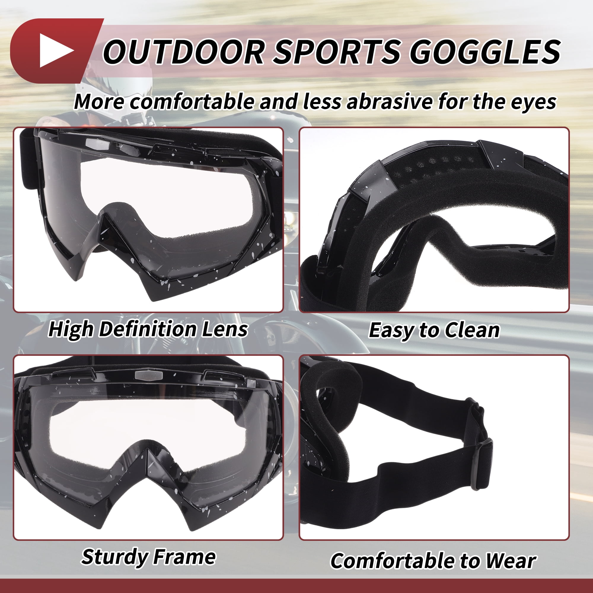 Unique Bargains Motorcycle Riding Goggles PC TPU Cycling Sunglasses Clear Lens Black White Frame