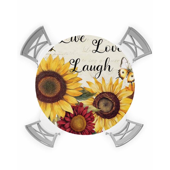 nqOlkjepod Sunflower Vintage Round Tablecloth, Fitted Table Cover with Elastic for 45"-54" Round Tables, Farmhouse Flowers Butterfly Botanical Table Cloth Dinning Party Waterproof Tablecloths