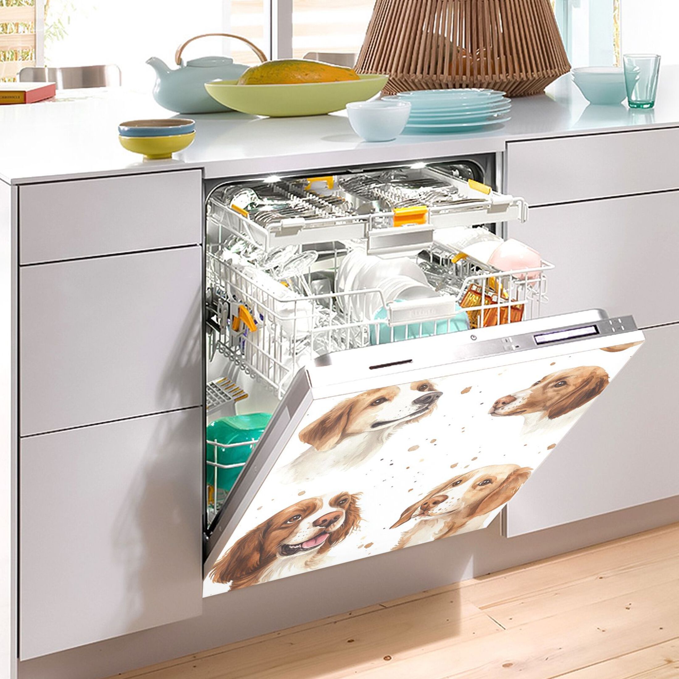Dishwasher Magnetic Sticker 23x26 Inch Refrigerator Magnetic Sticker Washing Machine Magnetic Sticker Kitchen Panel Magnetic Sticker Home Decor Brown Watercolor Dogs