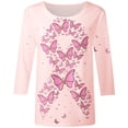 thumbnail image 3 of T-Shirts Élégants pour Femmes Sensibilisation au Cancer Imprimé Graphique Col Rond Manches Trois-Quarts pour Usage Quotidien au Printemps Été et Automne, 3 of 3