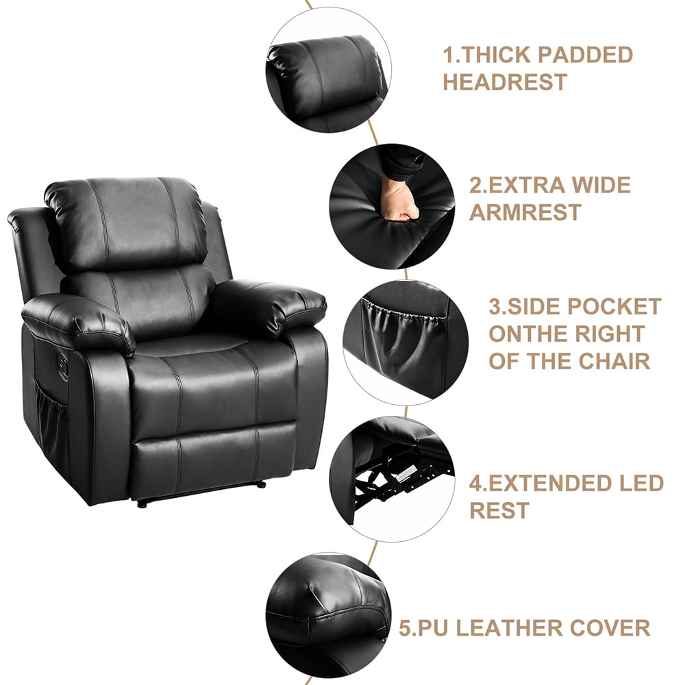 Kepooman Black PU Leather Heated Massage Recliner with 8 Vibration Points for Living Room Kepooman Black PU Leather Heated Massage Recliner with 8 Vibration Points for Living Room