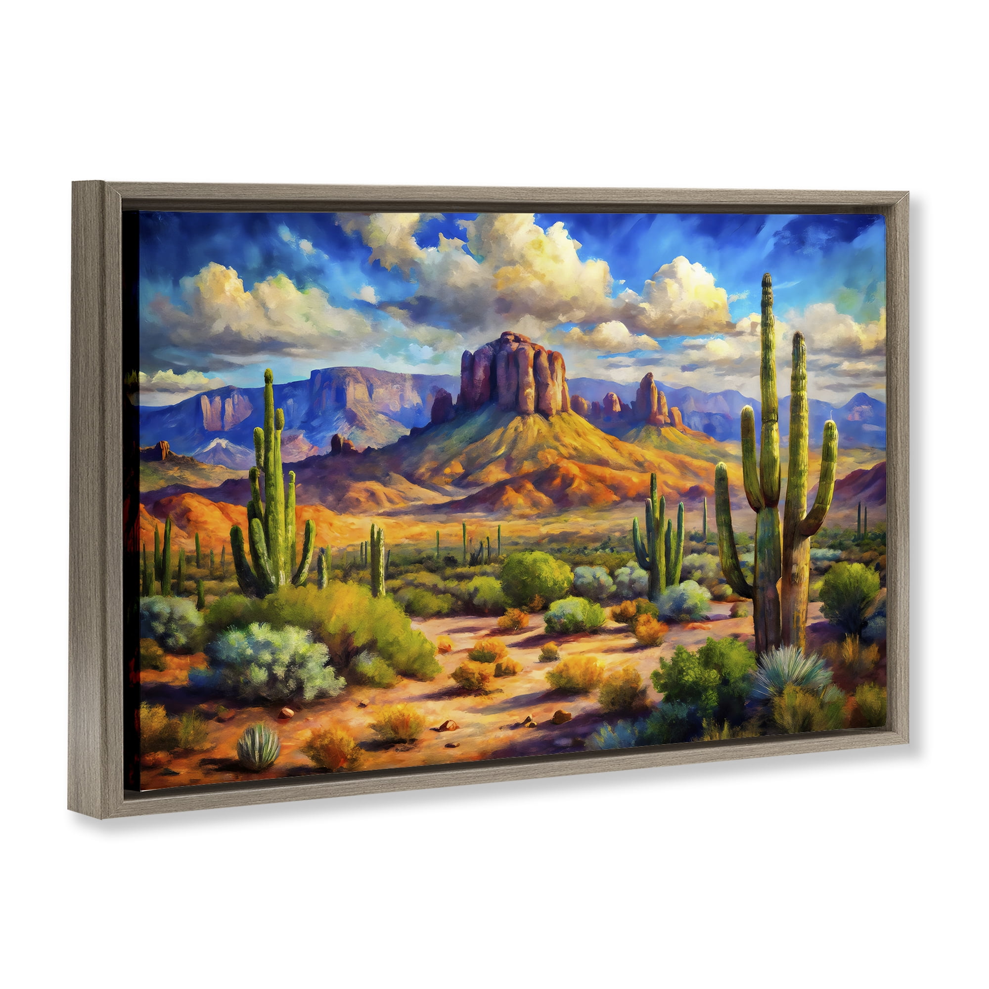 Stupell Industries Majestic Saguaro Desert Landscape Brown Framed Floater Canvas Wall Art, design by Creative Studio