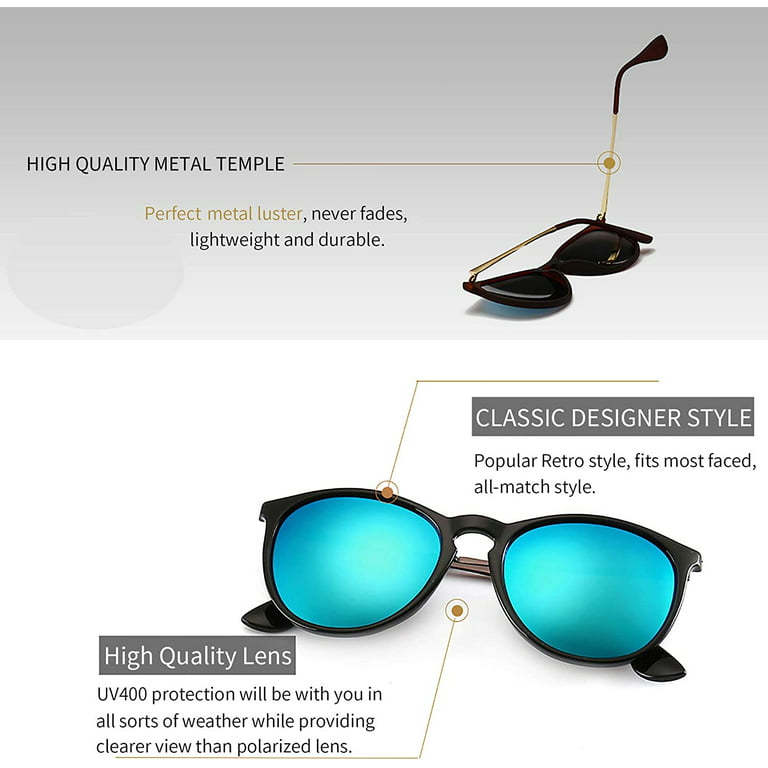 Sunglasses for Men and Women, Blue Classic Round Retro Style