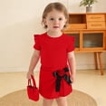 thumbnail image 2 of WRKEKC Girls 2 piece Outfits Short Sleeve Ribbed Top and Bow Skirt Pants with Bag 3 Piece for 6 Months-3 Years, 2 of 9