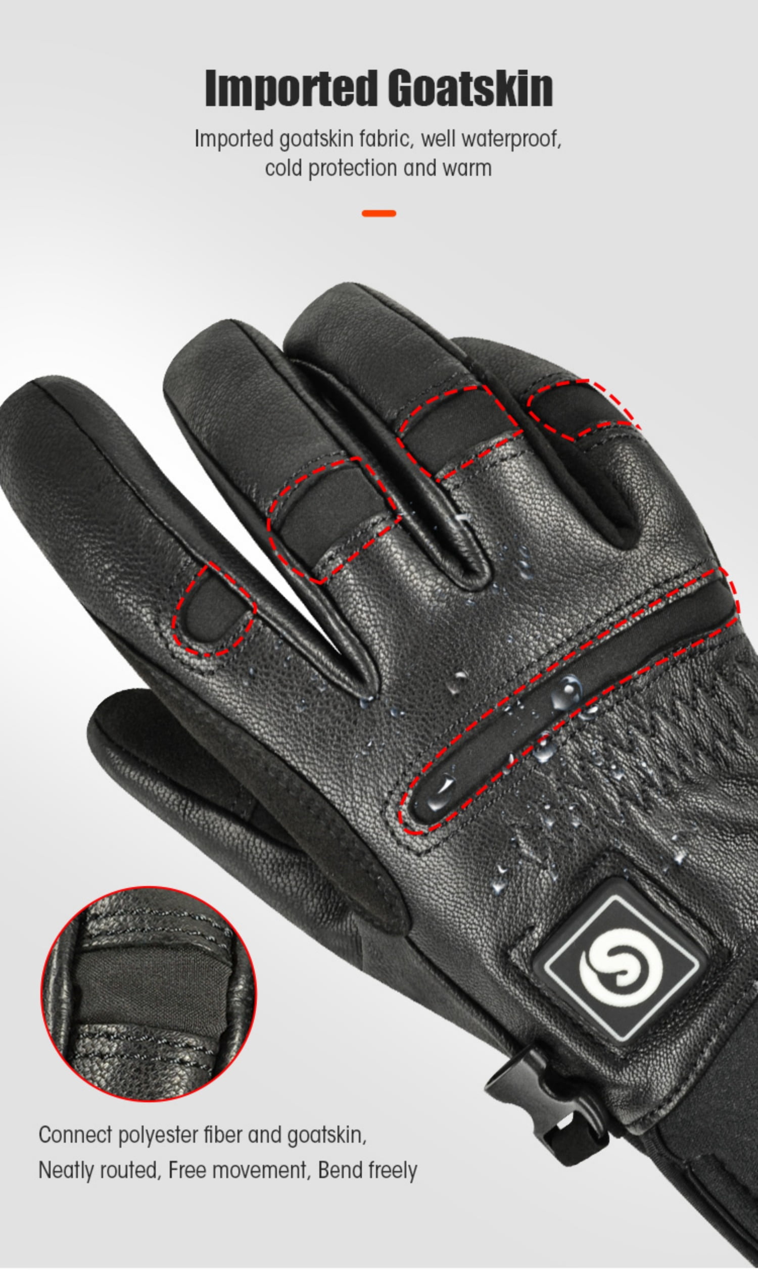 Savior Heat Winter Gloves Goatskin  Glove for Men, Battery Heated Warm Touchscreen Riding Horses Skiing Motorcycle Heated Gloves