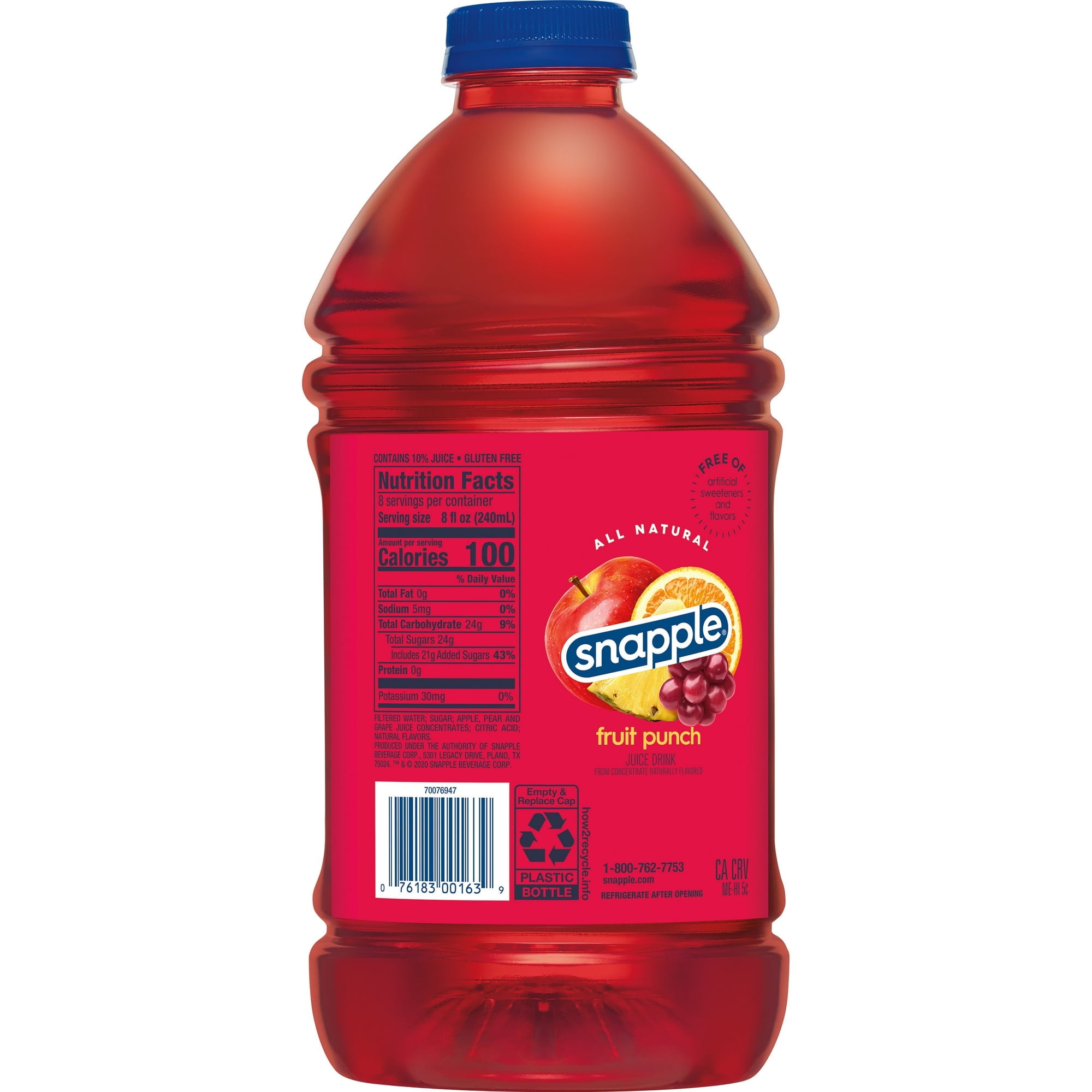 Snapple Fruit Punch Juice Drink, 64 fl oz, Bottle (4 Pack)