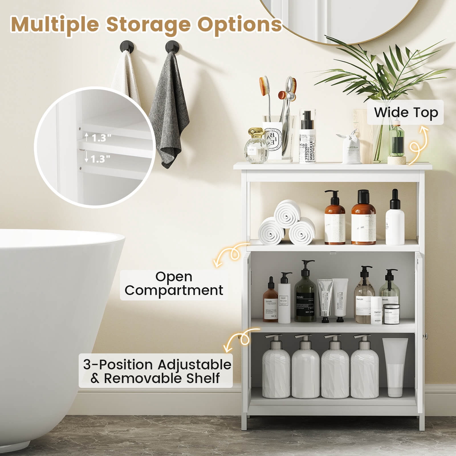 Costway Bathroom Floor Cabinet Freestanding Storage Organizer with 2 Doors Open Compartment White