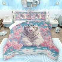 Manfei Tiger Animal Boy Girl Bedding Comforter Set 2pcs,Floral Cherry Blossom Twin Comforter Sets Microfiber,Jungle Wildlife Breathable Bedding Set,Super Cozy Room Decor
