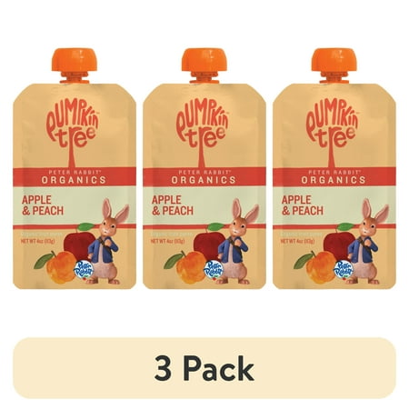 (3 pack) Peter Rabbit Apple & Peach Organic Fruit Puree 4 oz Toddler Snack
