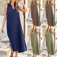 thumbnail image 1 of QIUOMBBP Robes Maxi de Plage pour Femmes Grande Taille Décontractées d'Été en Lin Robe d'Été pour les Vacances Sans Manches à Col en V à Col Chemise Longue Robe Vert TTG, 1 of 1