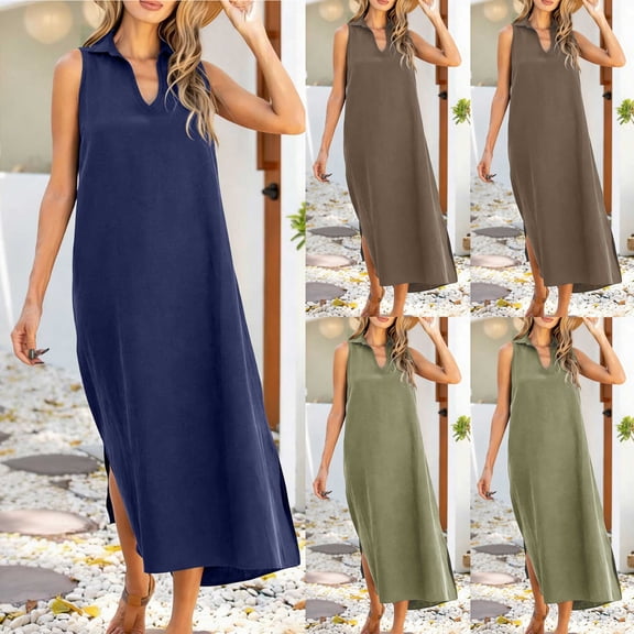Antinious Women Solid V-Neck Sleeveless Pajamas Gentle Airy Comfy Summer Daily Wear
