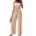 thumbnail image 1 of Pantalones de Salón de Pierna para Mujer, Cintura Alta, Ajustables, con Nudo de Lazo, Holgados. Albaricoque L, 1 of 9