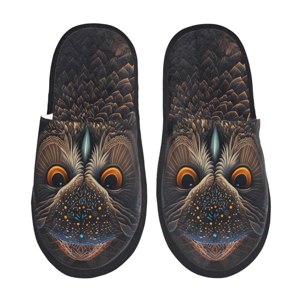 Fotbe Classical Style Brown Owl Pantuflas Peludas para Mujer con Estampado, Zapatillas de Peluche, Zapatos de Invierno para Casa, Uso Interior y Exterior-Medium