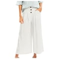thumbnail image 3 of vigerkar Women's Cotton Linen Culottes Pants Elastic Waist Wide Leg Palazzo Trousers Capri Pant White, S, 3 of 7