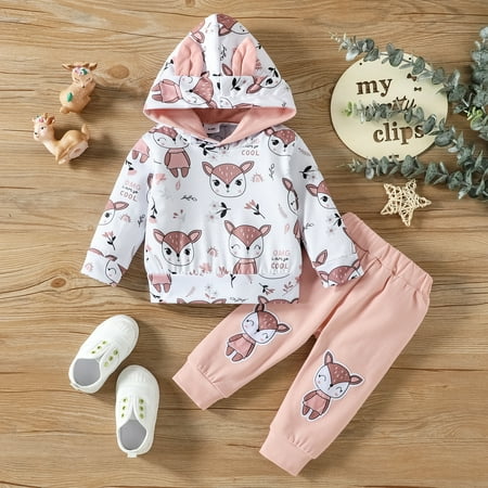

PatPat 2pcs Baby Girl 95% Cotton Animal Print Sweatpants and Long-sleeve Hoodie