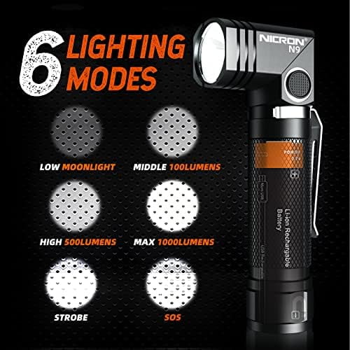 Flashlights,Rechargeable Magnetic Flashlight Super Bright 1000 lumens 6 Modes led Flashlight for Camping,Garage Work, 90°Twist EDC Pocket Tactical Flashlight IP65 Waterproof N9$$