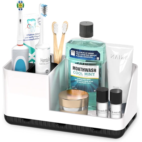 DIFELOP Toothbrush Holder, Detachable Anti-Slip, Drain Holes, Bathroom Counter Storage, White&Black