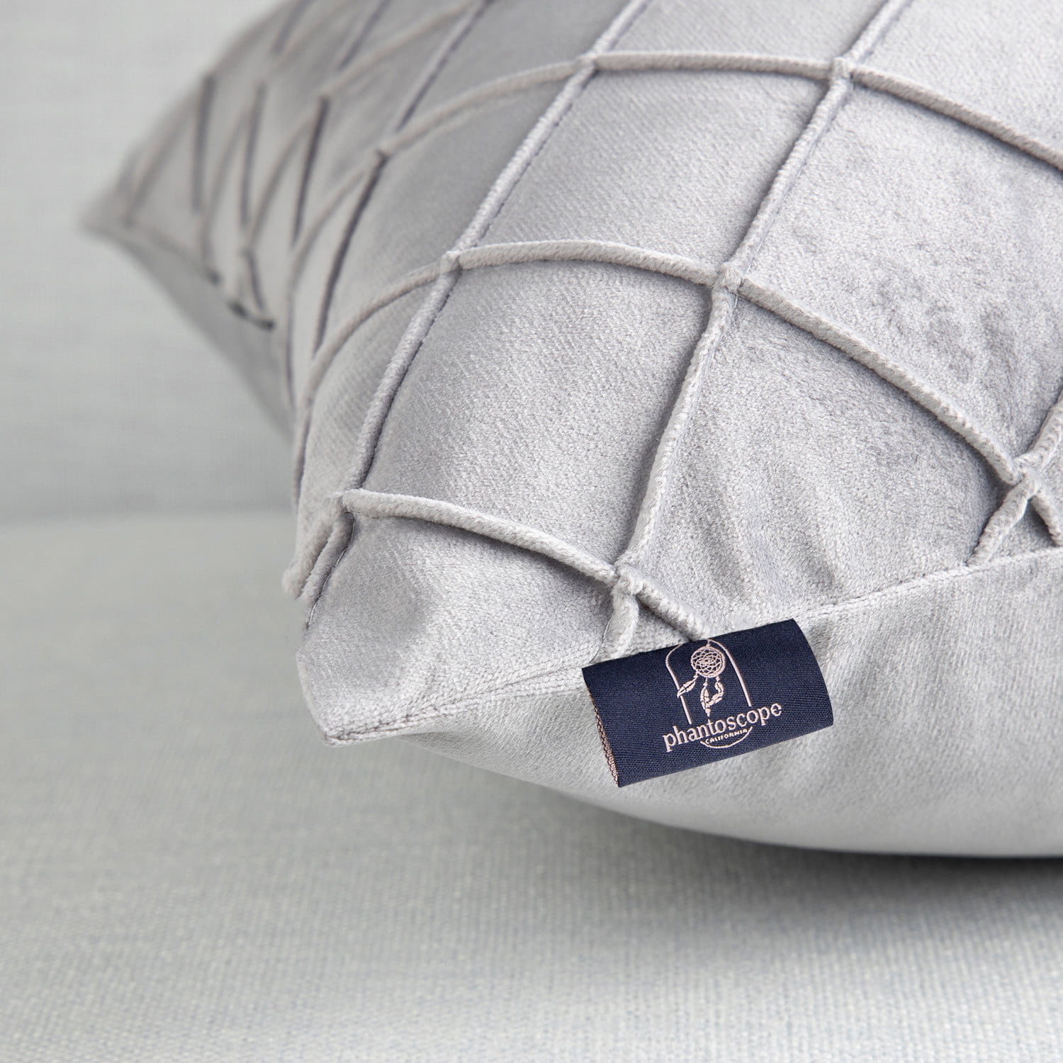 Phantoscope 18"x18" Velvet Pleated Checker Decorative Pillow, Light Gray