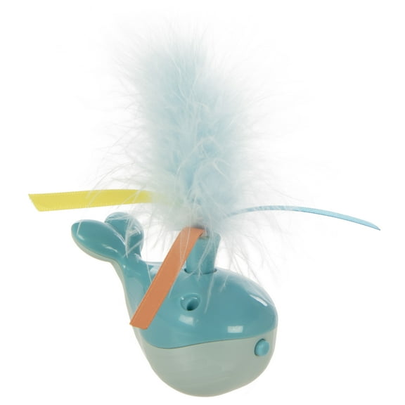 SmartyKat Spout 'N Spin Motion Cat Toy with Twirling Feathers & Ribbons, Blue Whale