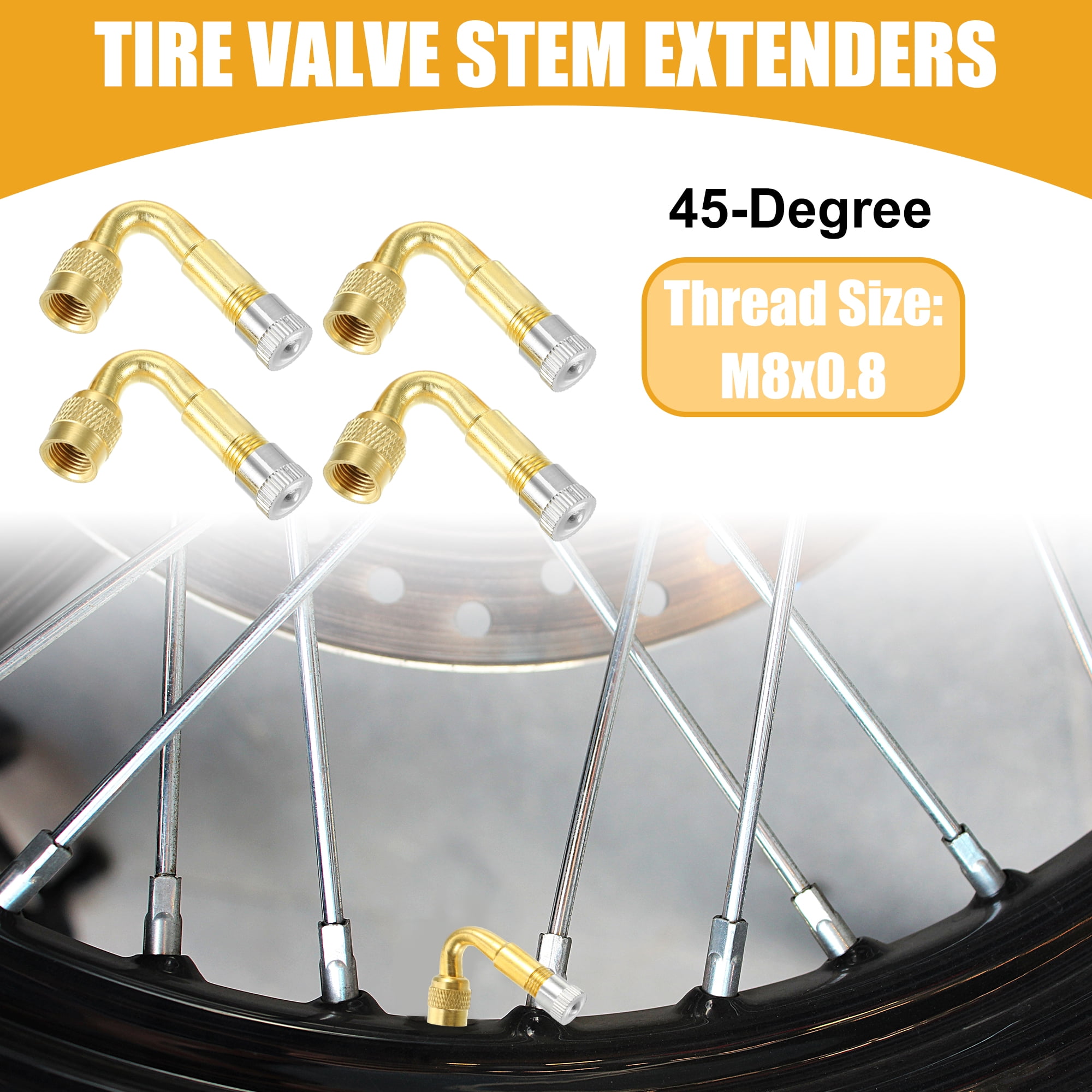 Unique Bargains 1 Set Universal Tire Valve Stem Extenders Extension Adapter - Copper Gold
