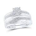 thumbnail image 2 of Solid 925 Sterling Silver His and Hers Real Natural Diamond Trio Three Rings Set Cluster Matching Rings Wedding Band Set 1/2 Carat - ( .53 Cttw ) - Ladies Size 5.5 - Mens Size 9.5, 2 of 7