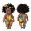 Follure Black Skin African Black Baby Cute Curly Hair Lace Skirt 12INCH Vinyl Baby Toy