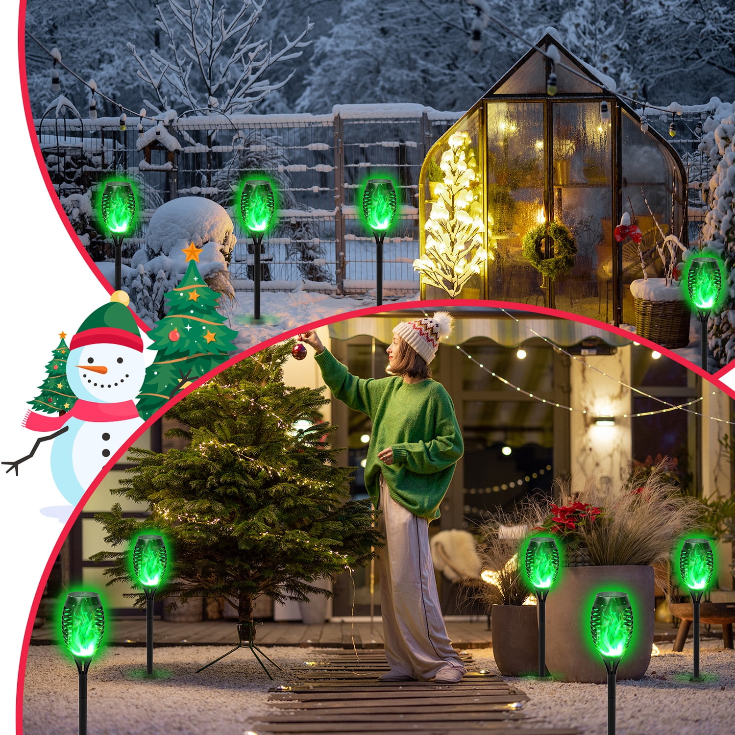 Baokaler Solar Torch Lights, 8PCS Green Solar Lights W/Flickering Flame, 12-LED Solar Tiki Torches for Outside Waterproof Landscape Outdoor Lights Garden Yard Patio Lawn Xmas Decorations