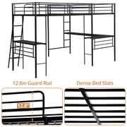 Triple Metal Bunk Bed,L-Shaped Metal Triple Bunk Bed with Desk and Shelf , Twin Over Twin Bunk Bed with Twin Loft Bed Attached , 3 Bed Bunk Beds for Small Space