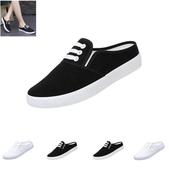 gzxflxpge Backless Mule Sneakers for Women Low Top Casual Fashion Comfortable Walking Shoes Lightweight No-Slip Soft Sole Tennis Shoes Black 7(CN-38)