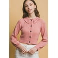 thumbnail image 3 of Saronite Short Collared Long Sleeve Ribbed Knit Thermal Sweater Top, Pink (Women's), 3 of 5