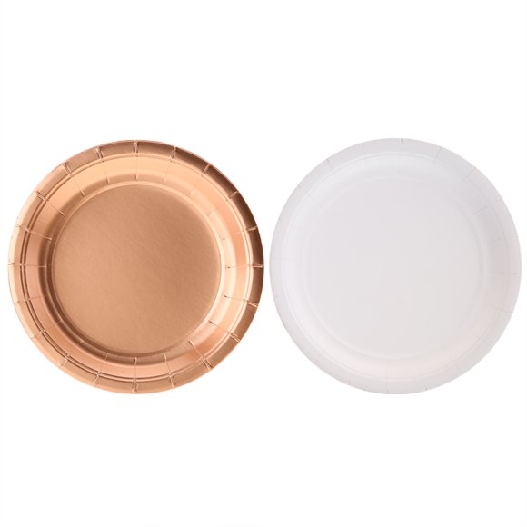 8pcs/ Set Paper One-off Disposable Plate Dish Outdoors Travelling Barbecue(7in, Rose Golden)
