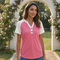 thumbnail image 3 of Gingprous Women's Casual Henley Shirt Short Sleeve Color Block Button Up V-Neck Tee Tops for Summer, 3 of 8