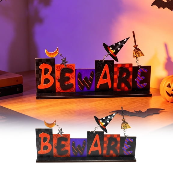 Halloween Wooden Tabletop Ornaments Ghost Pumpkin Witch Sign Decorations For Tiered Tray Mantel Shelf Desktop Party Supplies