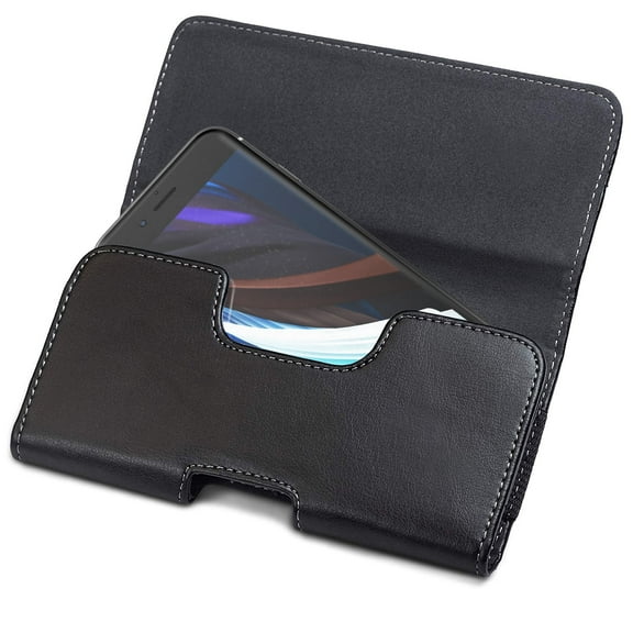 Encased 2020/2022 iPhone SE Belt Holster Pouch - Secure Fit Case Holder Clip with Magnetic Closure PU Leather Belt Loops (Slim Case Compatible) For Apple iPhone 7/8/SE - Black