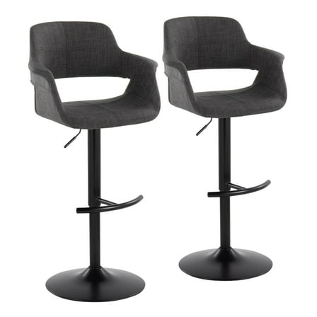 Vintage Flair Mid-Century Modern Adjustable Barstool With Swivel In Black Metal And Charcoal Fabric With Rounded "T"