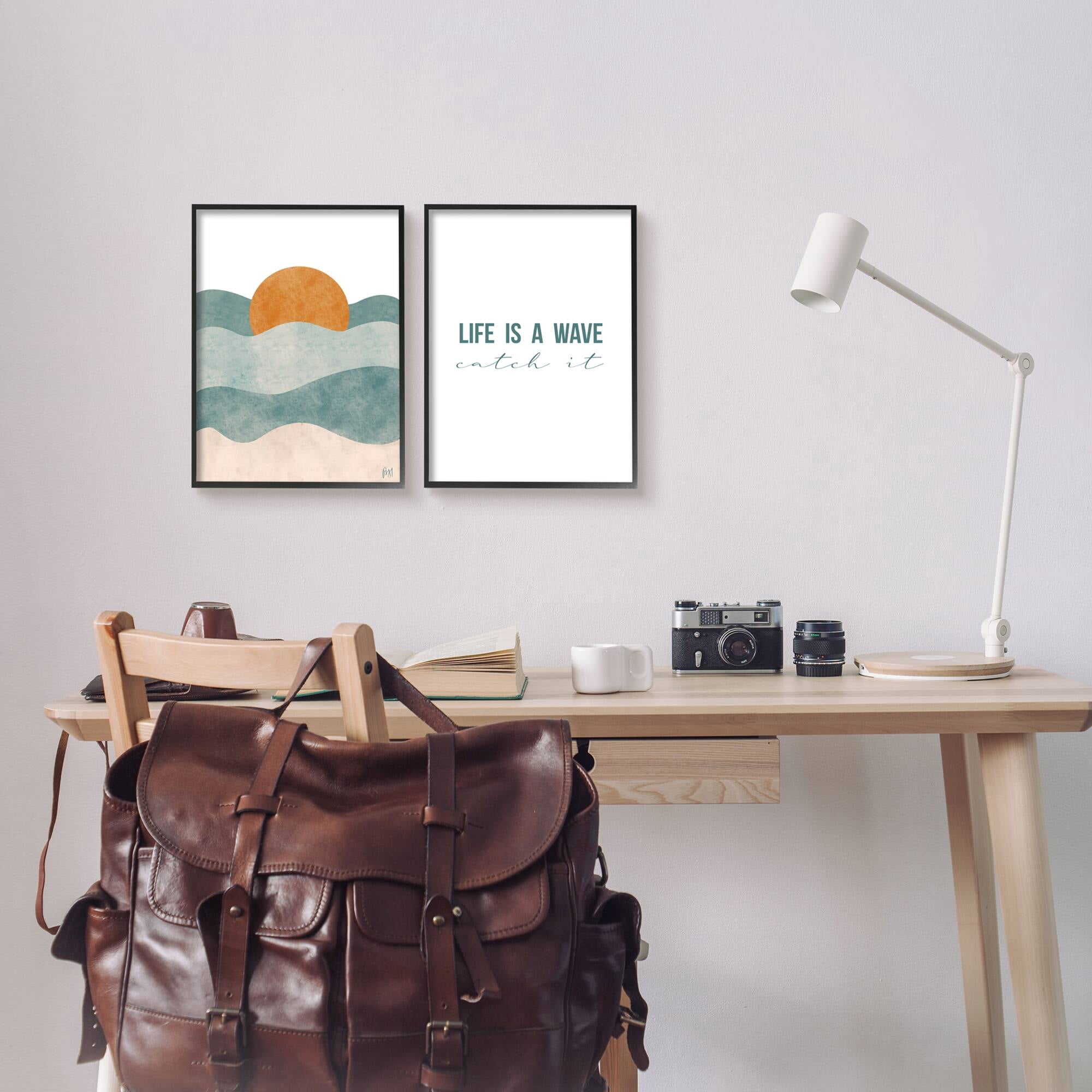 Stupell Indtries Life's A Wave Phrase Abstract Summer Sunrise Beach,16 x 20,Design by Birch&Ink
