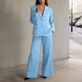 thumbnail image 2 of Tqcoqu Women's Contrast Trim Blazer 2 Piece Suit Set,Notched Lapel Long Sleeve Jacket with Wide Leg Pants Business Outfit,Sky Blue Women's S-XXXL, 2 of 9