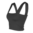 thumbnail image 5 of DHFJKG Women's Sexy Crop Tank Top Square Neck Wide Straps Tight Solid Color Basic Cami Shirts Summer Night Out Club Party Wear Trendy Tops, 5 of 6