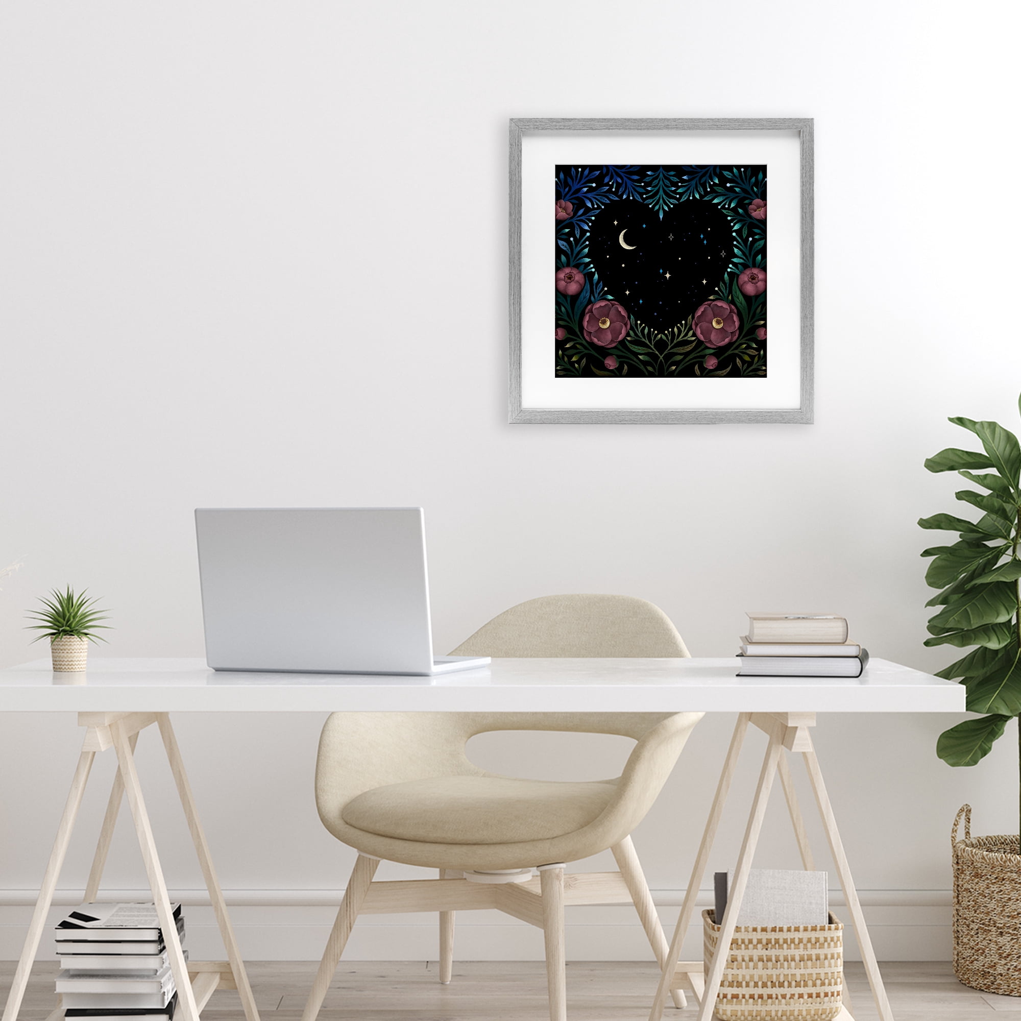 Stupell Industries Heart Night Sky Garden Gray Framed Print Under Glass, design by Episodic Drawings