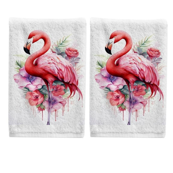Ryvnso Flamingo in Flowers Hand Towels Set for Bathroom Cotton Face Towel Decorative 15.5x29.5 inch