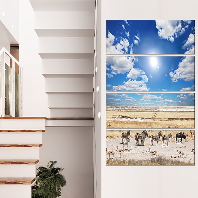 Wandering Zebras under Bright Sky - Oversized Landscape Canvas Art