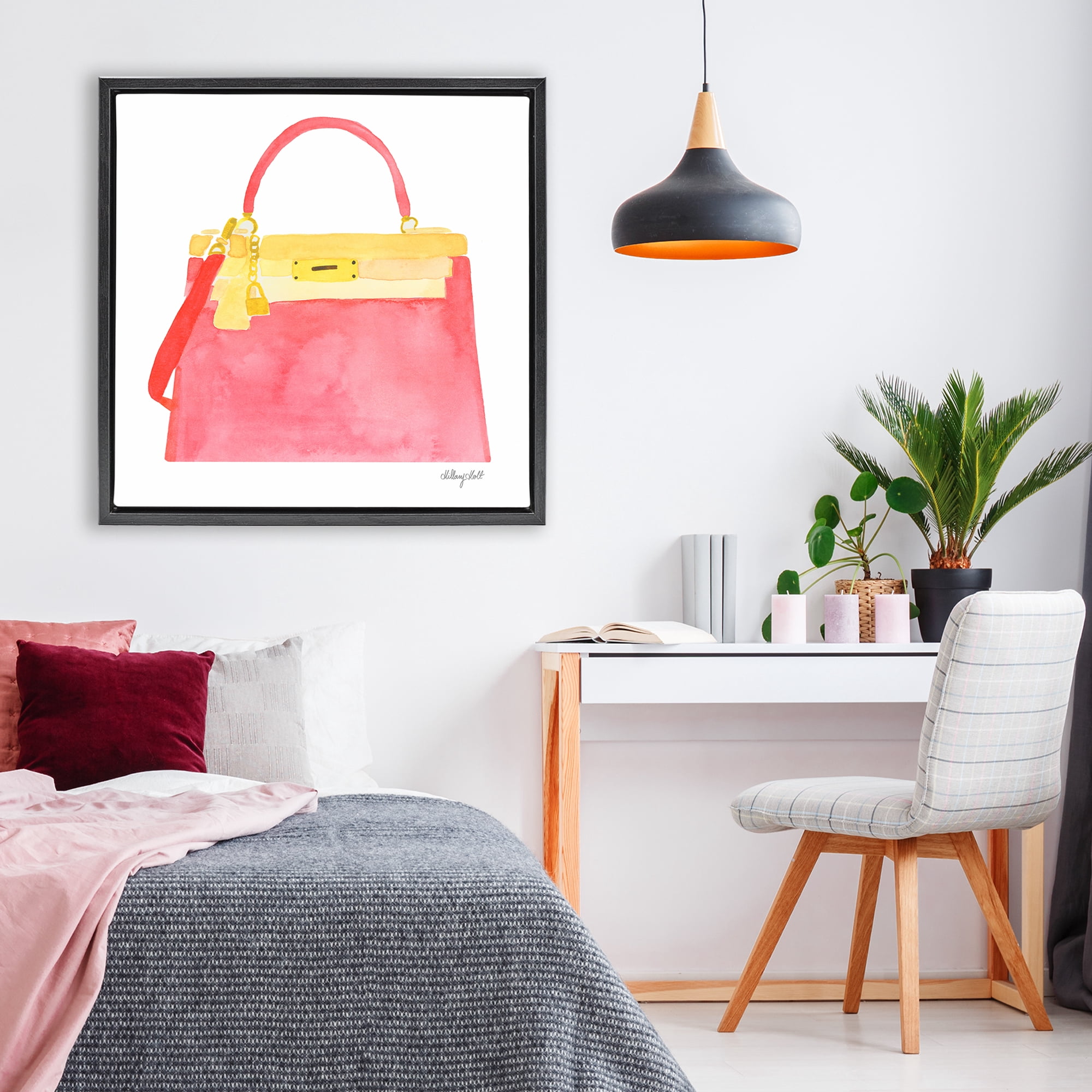 Stupell Industries Elegant Coral Handbag Black Framed Floater Canvas Wall Art, design by Hillary Holt