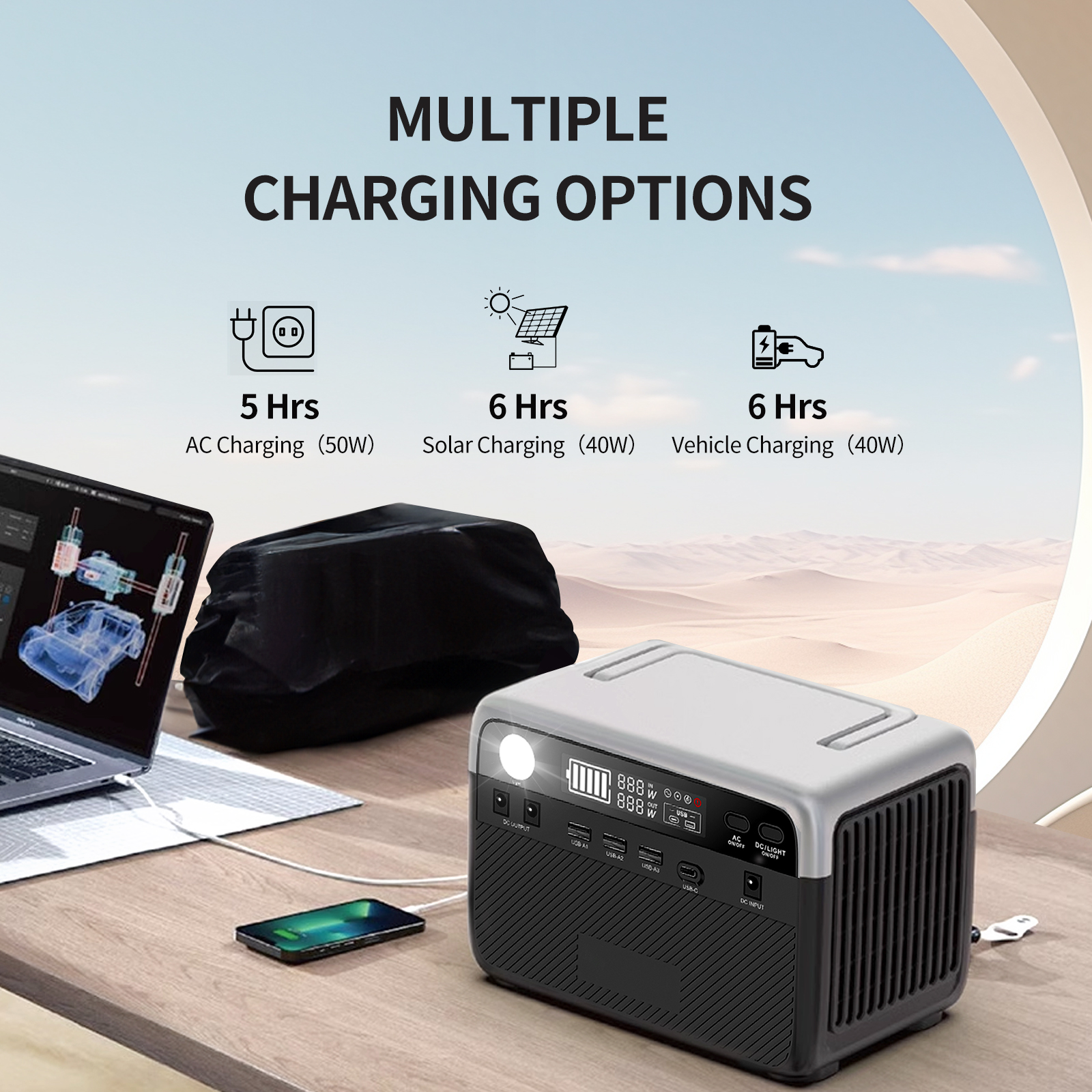 XCLOUD 300W(Peack 600W) Portable Power Station 296Wh Capacity Lithium Battery Solar Generator Fast Charging (Solar Panel Optional) for Home Backup Outdoor Camping