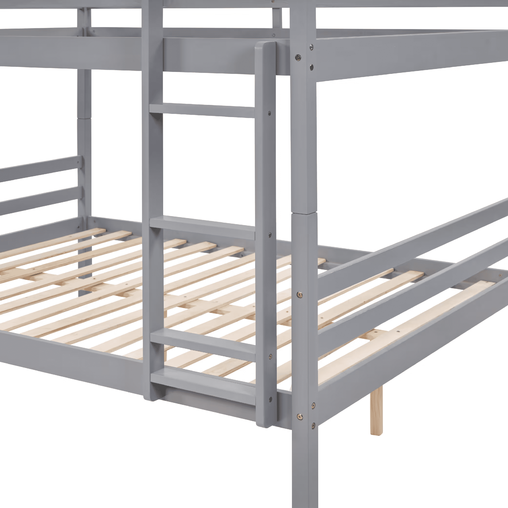 MAYEERTY Full over Full Bunk Bed with Ladder, Wooden Bed Frame with High Guardrail and Ladder for Kids, No Box Spring Needed, Grey