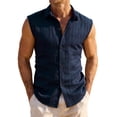 thumbnail image 3 of Men's Sleeveless Lapel Button Cardigan Casual Shirt Top V-Neck Solid Color Breathable Lightweight Sports Golf Fishing Vacation Outfits Fashion Essential | JASKFLY,Navy S, 3 of 8