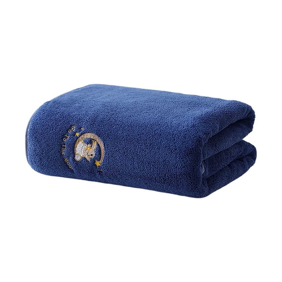 Home Water Absorbing Fleece Towel - Embroidered, Soft, Lint-Free, Quick Drying for Bathroom and Kitchen Use,Dark Blue