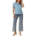 thumbnail image 2 of Blusas de Chiffon para Mujeres INSPIRE CHIC de Manga Corta, Camisas de Trabajo con Estampado Floral, Color Azul Cielo, Talla M, 2 of 6