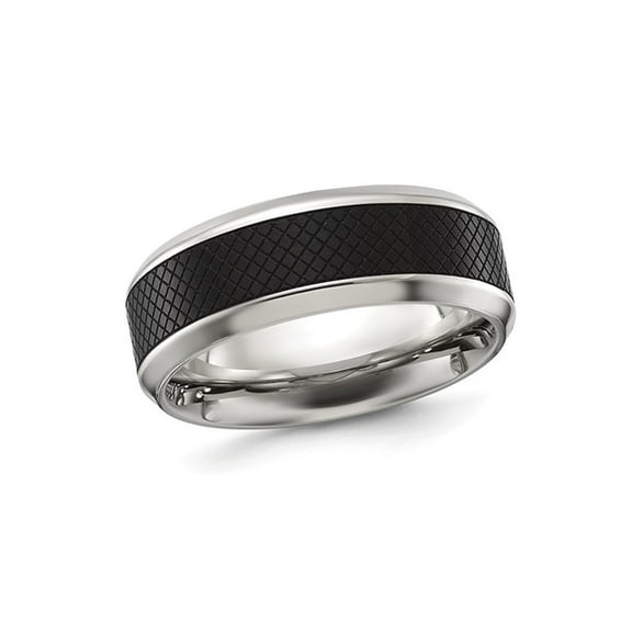 Gem & Harmony Mens Titanium Textured Black Plated Band Ring (8mm) for Men